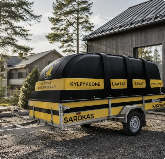 Sarokkaan peräkärry rakennustyömaalla